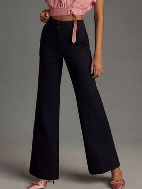 Anthropologie Maeve Naomi Flare Pants Women's Size 0 Black Stretch Ponte Knit